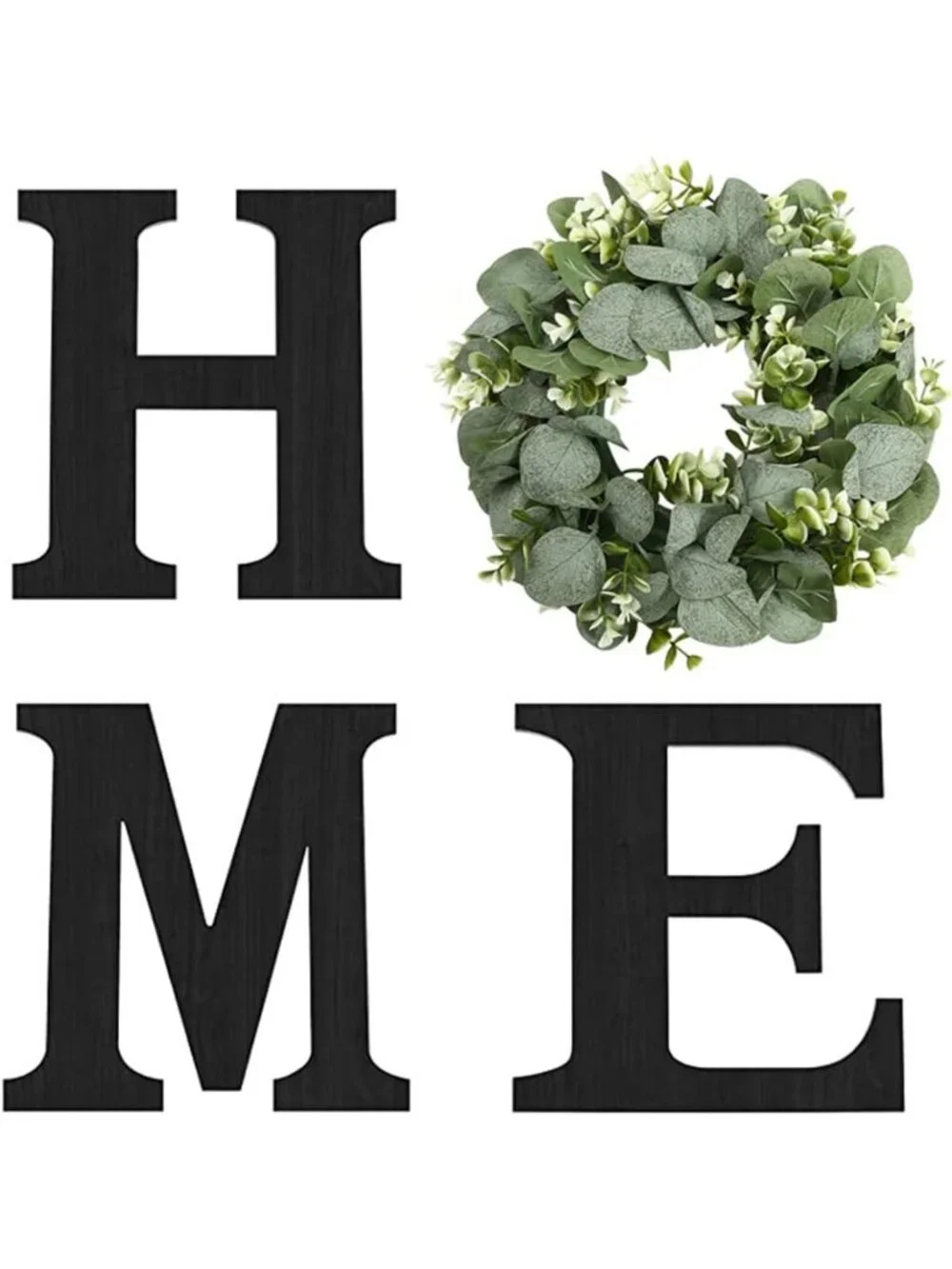 Rustic Wood Home Sign with Eucalyptus Wreath | Farmhouse Wall Decor for Living